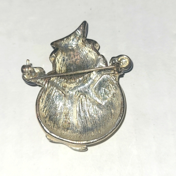 Vintage Snowman Brooch Anthropomorphic Enamel Rhinestone Red Scarf Estate Holidy - Picture 2 of 2